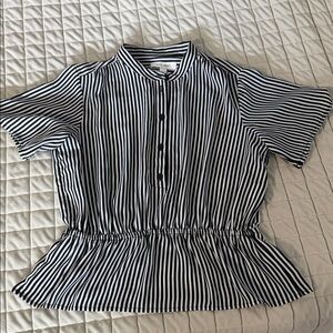 Nine West Black and White Striped Button Down Shirt